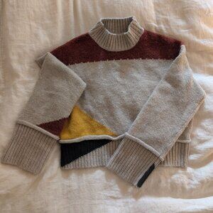 Lush Crop Mock Neck Sweater Colorblock